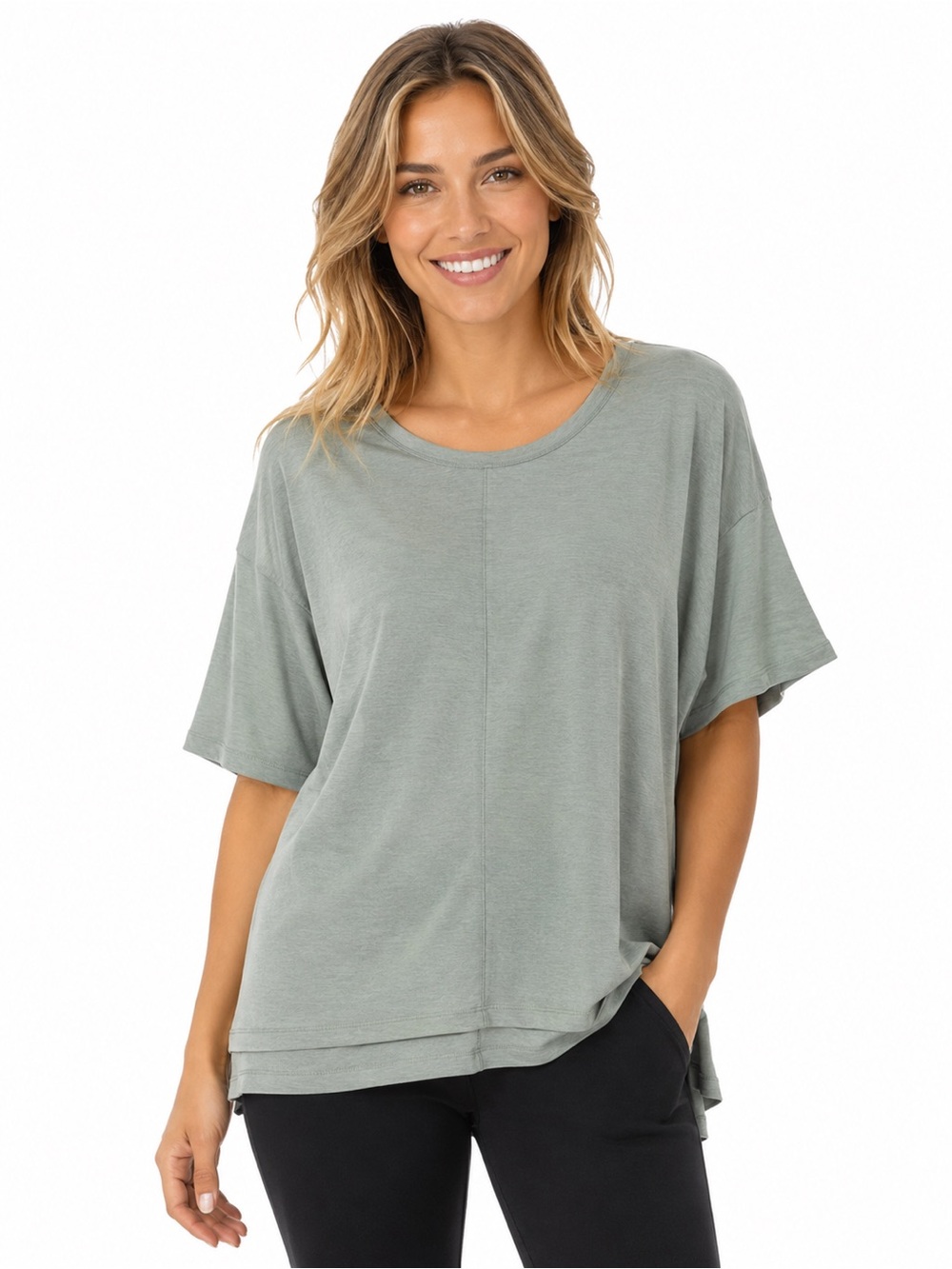 a.n.a Relaxed Short-Sleeve Crewneck Tee in Sage